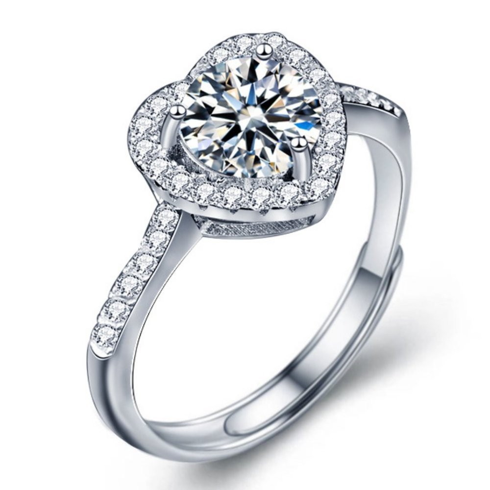 Certified 1ct. t.w. Diamond Moissanite Heart Halo Ring NEW - Picture 1 of 10